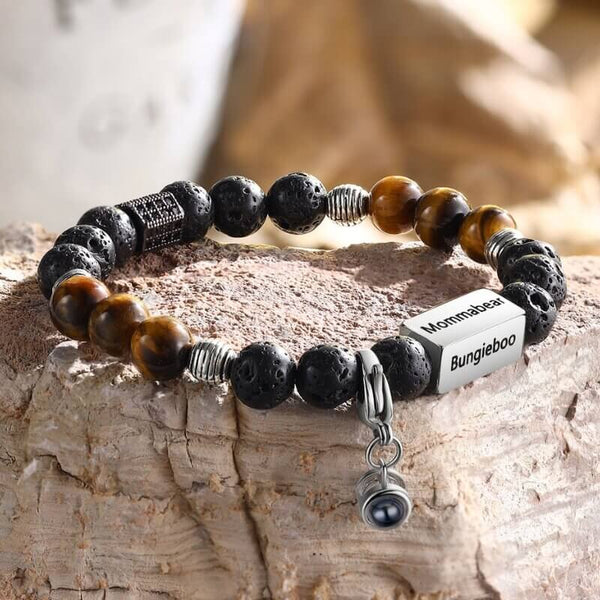 Bracelet with Picture Inside | Tiger Eye & Volcanic Stone