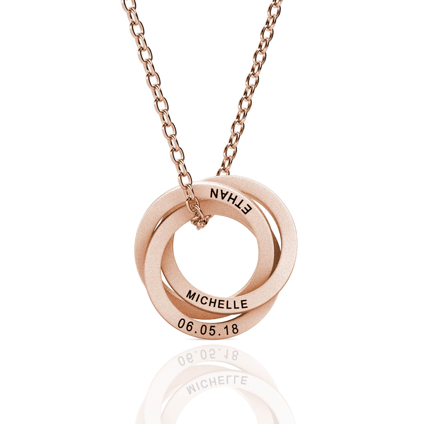 Personalised Russian 3 Rings Engraved Necklace for Grandma & Mum