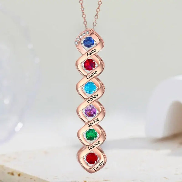Personalised Necklace for Mum | Personalised Mummy Necklace with Engraved Names | 1-6 Name and Birthstones