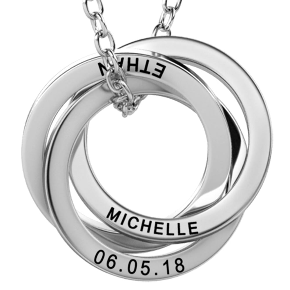 Personalised Russian 3 Rings Engraved Necklace for Grandma & Mum