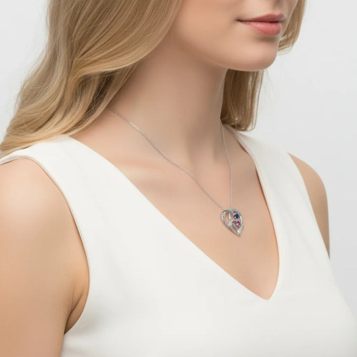 Personalised 2 Birthstones Necklace with 2 Engraved Names