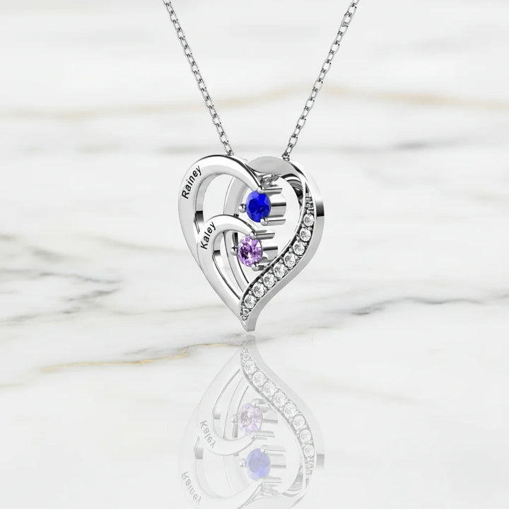 Personalised 2 Birthstones Necklace with 2 Engraved Names