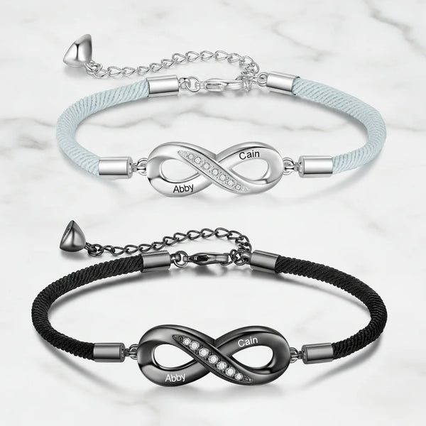Engravable Infinity Couples Bracelets - Custom Name Matching Bracelets Gift for Him and Her