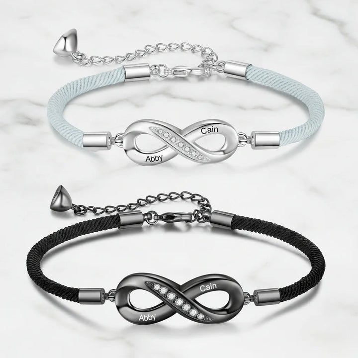 Engravable Infinity Couples Bracelets - Custom Name Matching Bracelets Gift for Him and Her