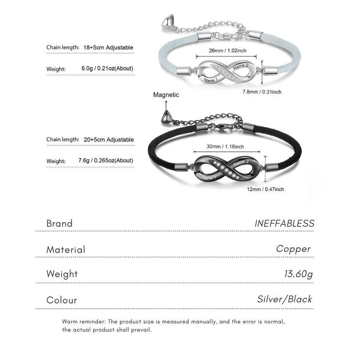Engravable Infinity Couples Bracelets - Custom Name Matching Bracelets Gift for Him and Her