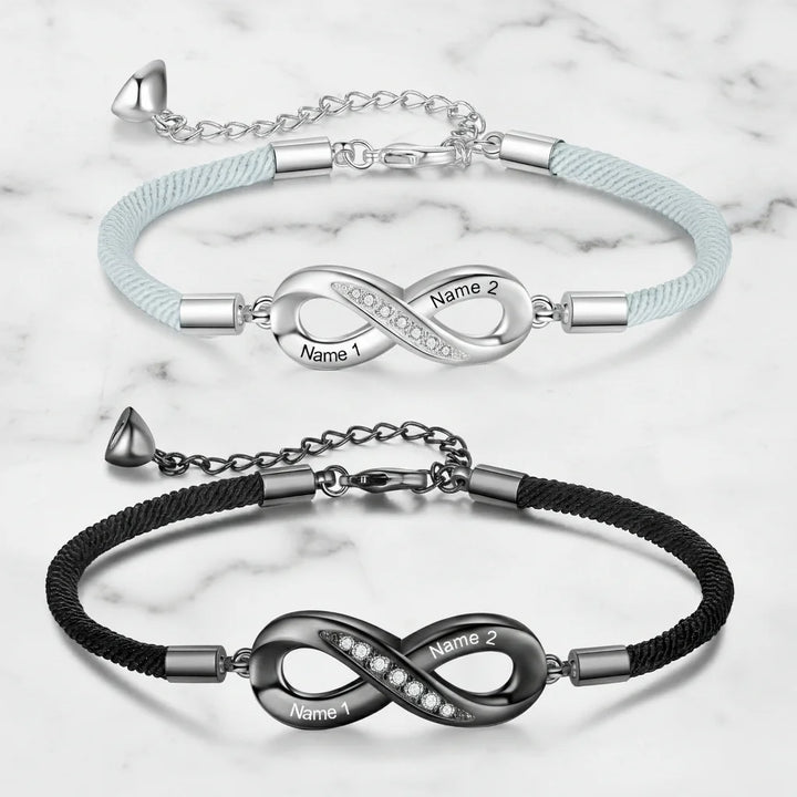 Engravable Infinity Couples Bracelets - Custom Name Matching Bracelets Gift for Him and Her