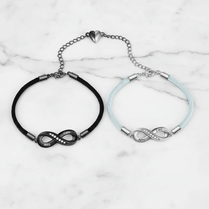 Engravable Infinity Couples Bracelets - Custom Name Matching Bracelets Gift for Him and Her