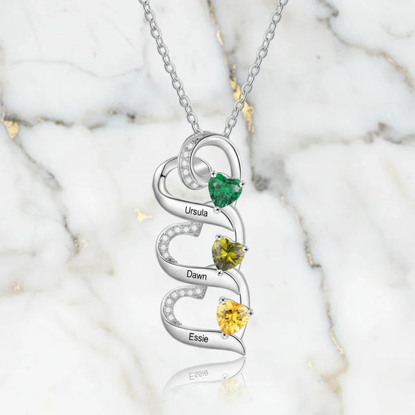 Engraved 2-5 Name Personalised Birthstone Necklace for Mum, Nan, or Sister