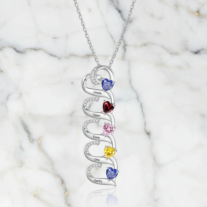 Engraved 2-5 Name Personalised Birthstone Necklace for Mum, Nan, or Sister