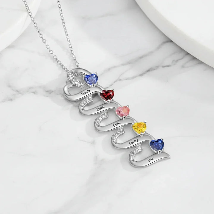 Engraved 2-5 Name Personalised Birthstone Necklace for Mum, Nan, or Sister