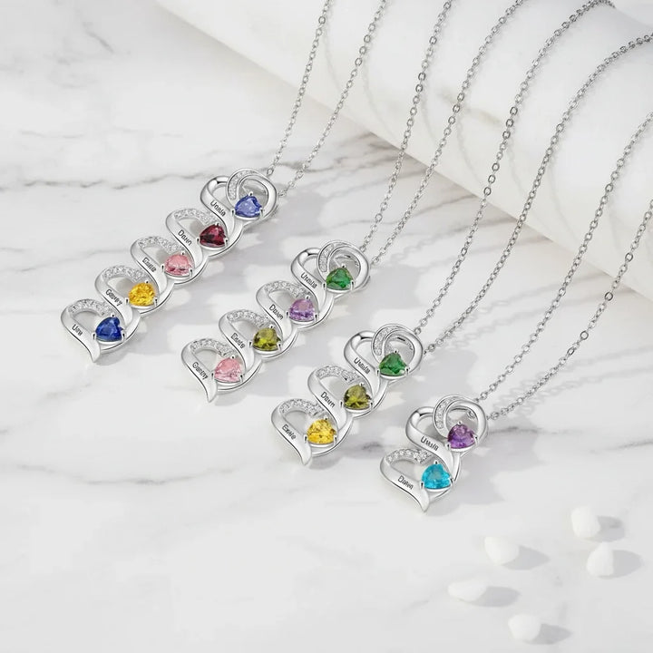 Engraved 2-5 Name Personalised Birthstone Necklace for Mum, Nan, or Sister