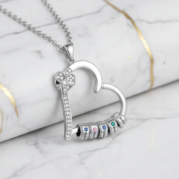 Personalised Family Birthstone Heart Pendant Necklace