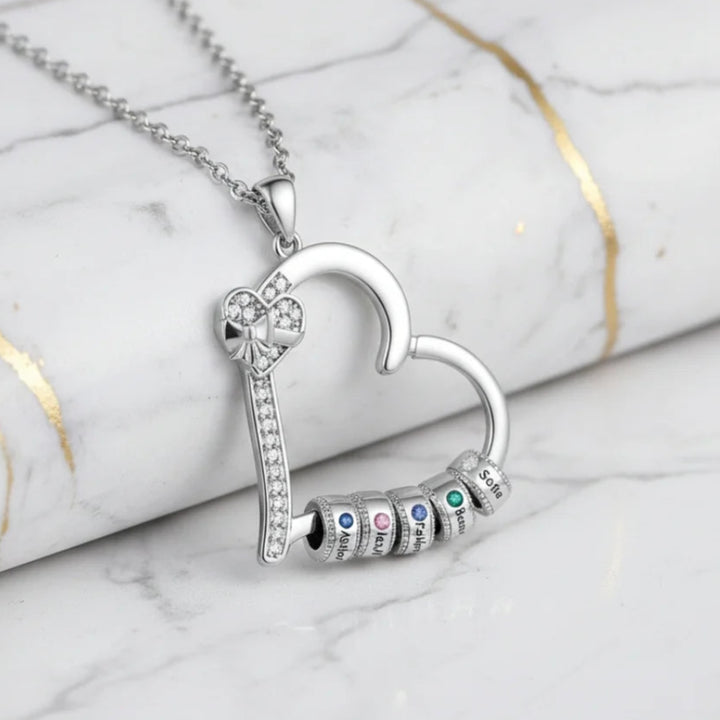 Personalised Family Birthstone Heart Pendant Necklace