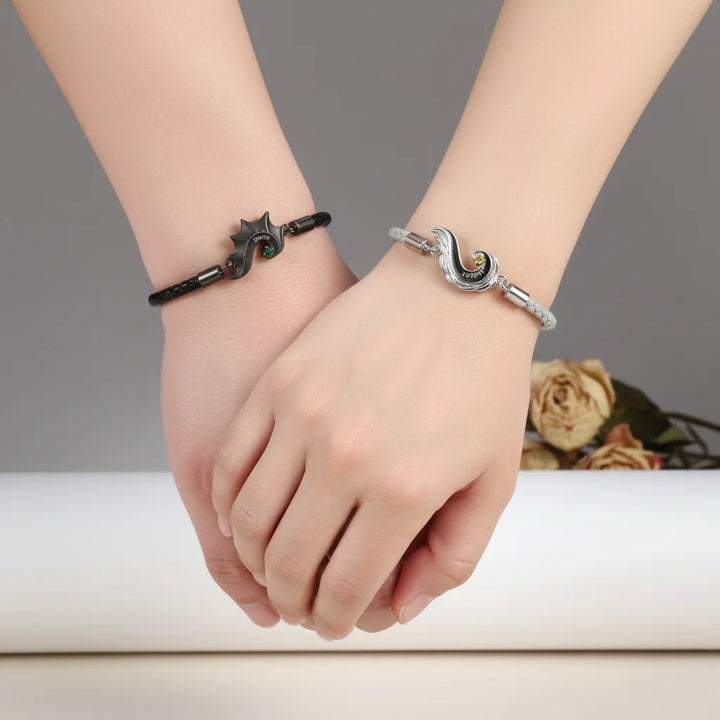 Personalised Half Heart Couple Bracelets | Custom Engraved Name Matching Set with Birthstones