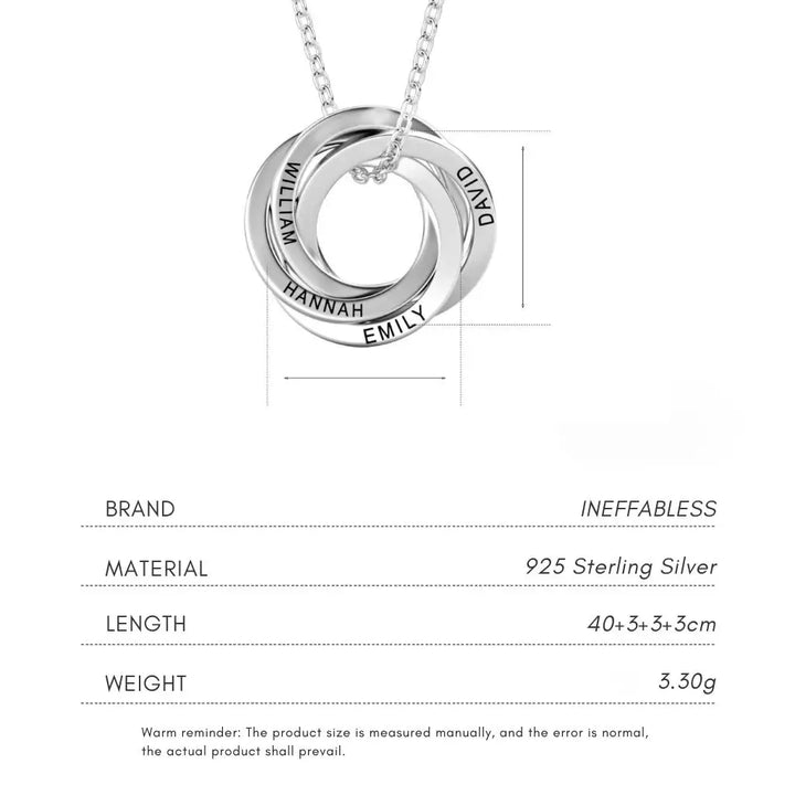 Personalised Engraved Russian Ring Necklace, Sterling Silver or Gold Vermeil, 3-5 Intertwined Circles