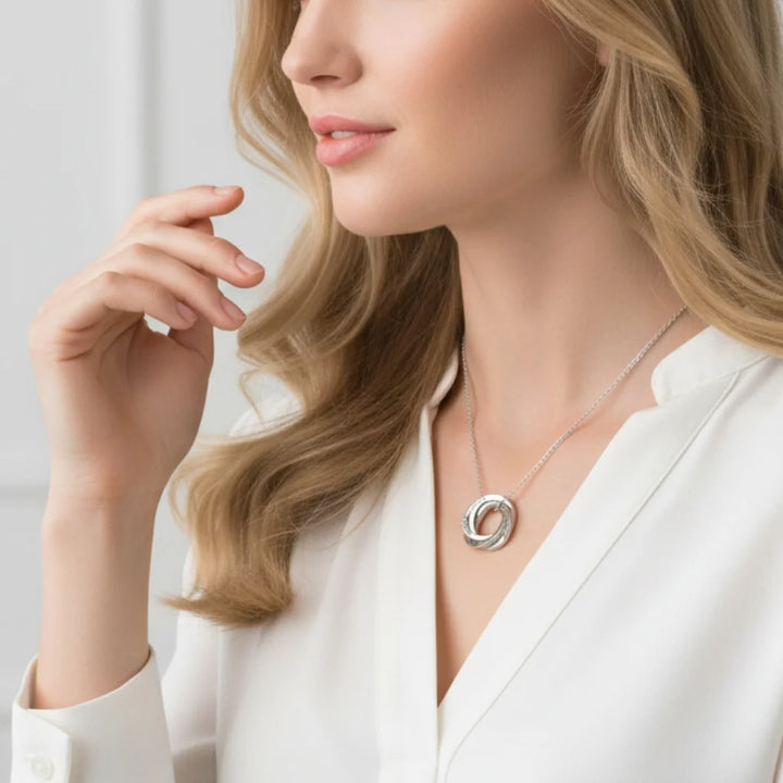 Personalised Engraved Russian Ring Necklace, Sterling Silver or Gold Vermeil, 3-5 Intertwined Circles