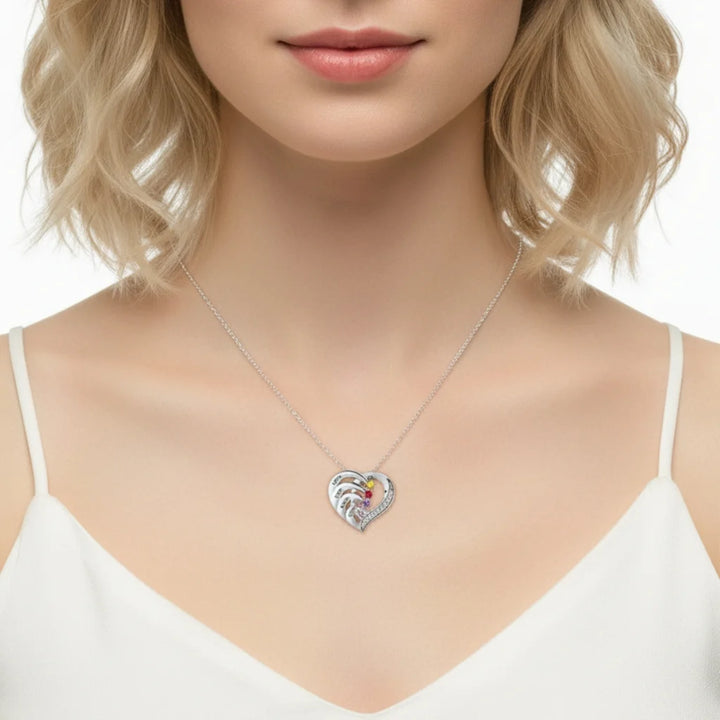 Personalised 4-Name Engraved Heart Necklace with Birthstones in Sterling Silver, Gold, or Rose Gold