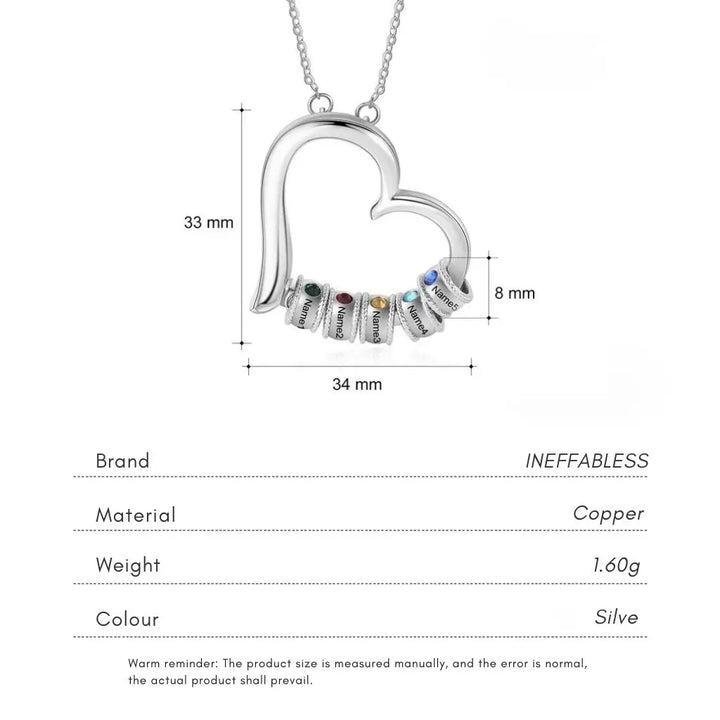 Personalised Open Heart Mother's Necklace with Custom Name and Birthstone Beads