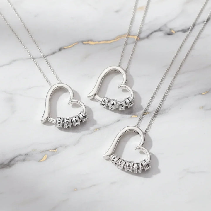 Personalised Open Heart Mother's Necklace with Custom Name and Birthstone Beads