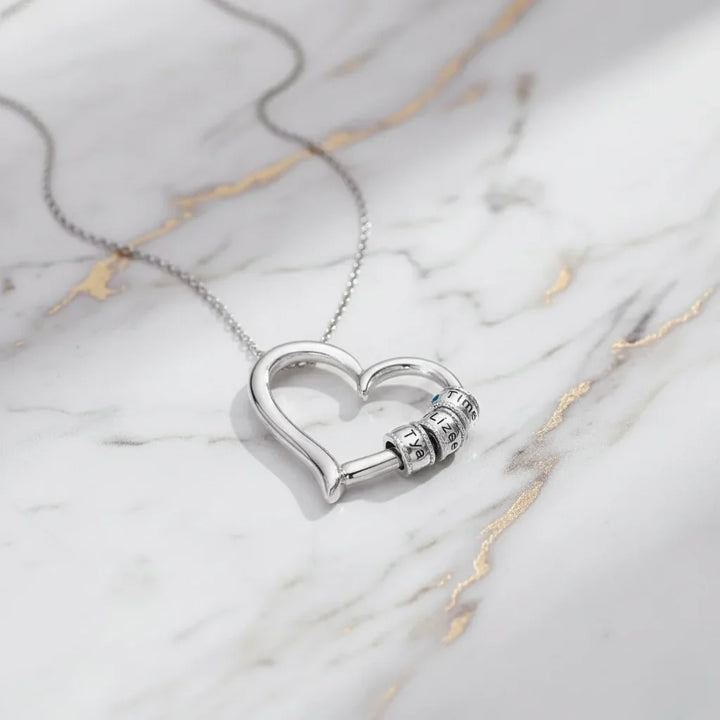 Personalised Open Heart Mother's Necklace with Custom Name and Birthstone Beads
