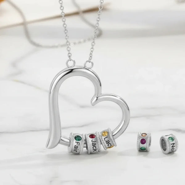 Personalised Open Heart Mother's Necklace with Custom Name and Birthstone Beads