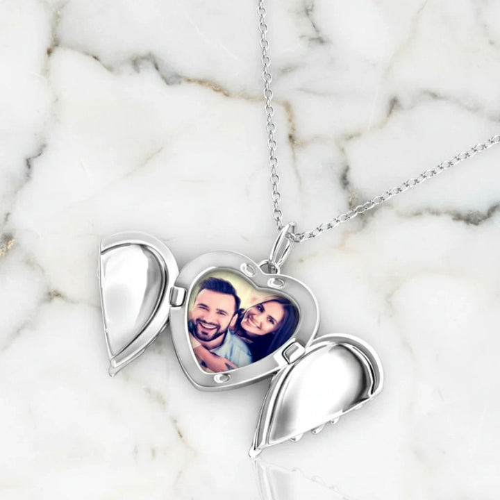 Personalised Angel Wings Photo Locket Necklace with Engraving in 925 Sterling Silver