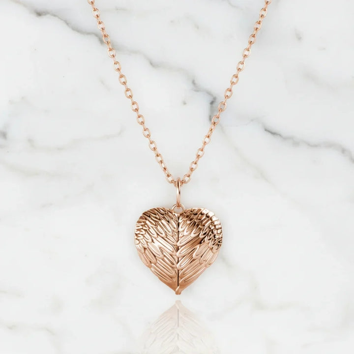 Personalised Angel Wings Photo Locket Necklace with Engraving in 925 Sterling Silver