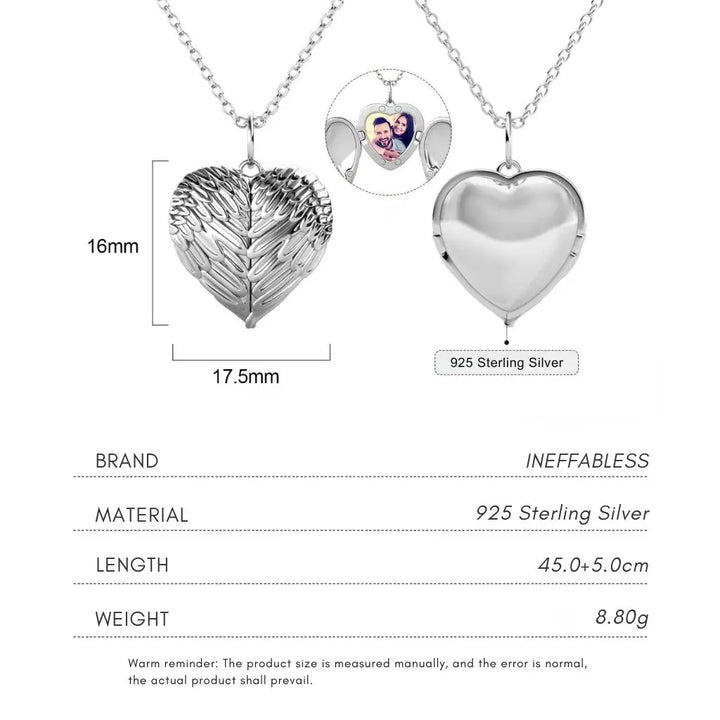Personalised Angel Wings Photo Locket Necklace with Engraving in 925 Sterling Silver