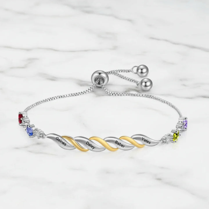 Personalised Engraved Mum's Bracelet with 2-4 Heart Birthstones - A Custom Gift for Mother's Day or Birthday