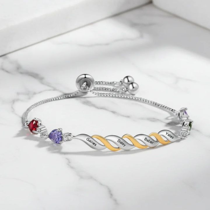 Personalised Engraved Mum's Bracelet with 2-4 Heart Birthstones - A Custom Gift for Mother's Day or Birthday