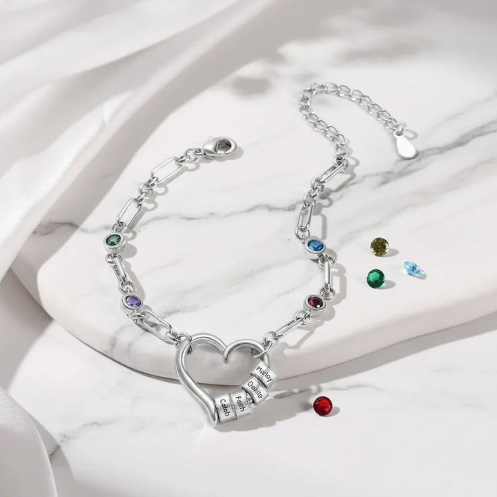 Personalised Engraved Name Bead Bracelet with Birthstones – The Perfect Family Jewellery Gift