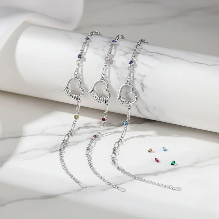 Personalised Engraved Name Bead Bracelet with Birthstones – The Perfect Family Jewellery Gift