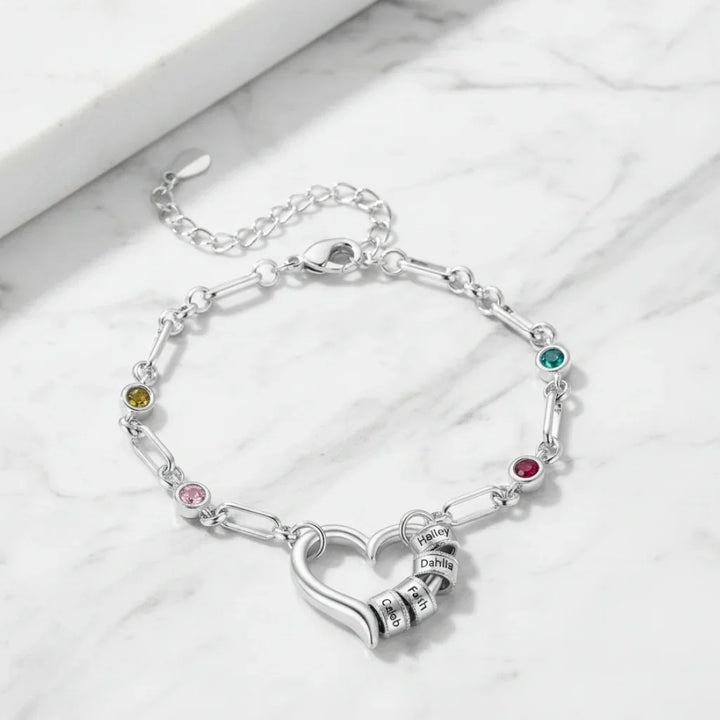 Personalised Engraved Name Bead Bracelet with Birthstones – The Perfect Family Jewellery Gift