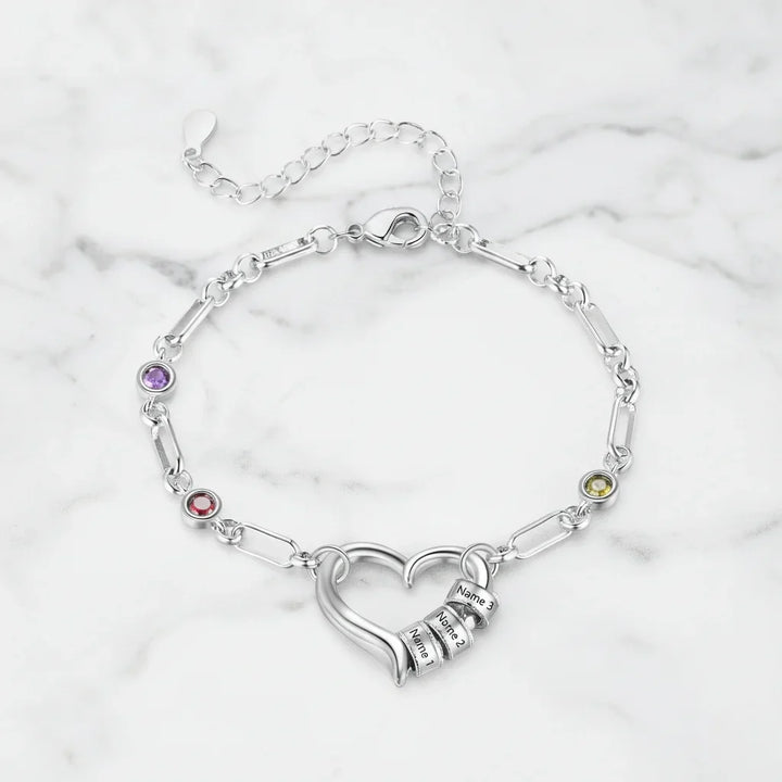 Personalised Engraved Name Bead Bracelet with Birthstones – The Perfect Family Jewellery Gift