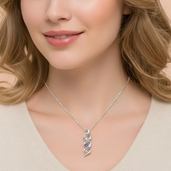 Personalised Engraved Name & Birthstone Necklace for Mum/Nan