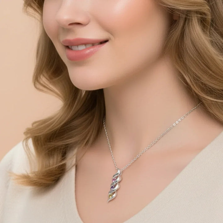 Personalised Engraved Name & Birthstone Necklace for Mum/Nan