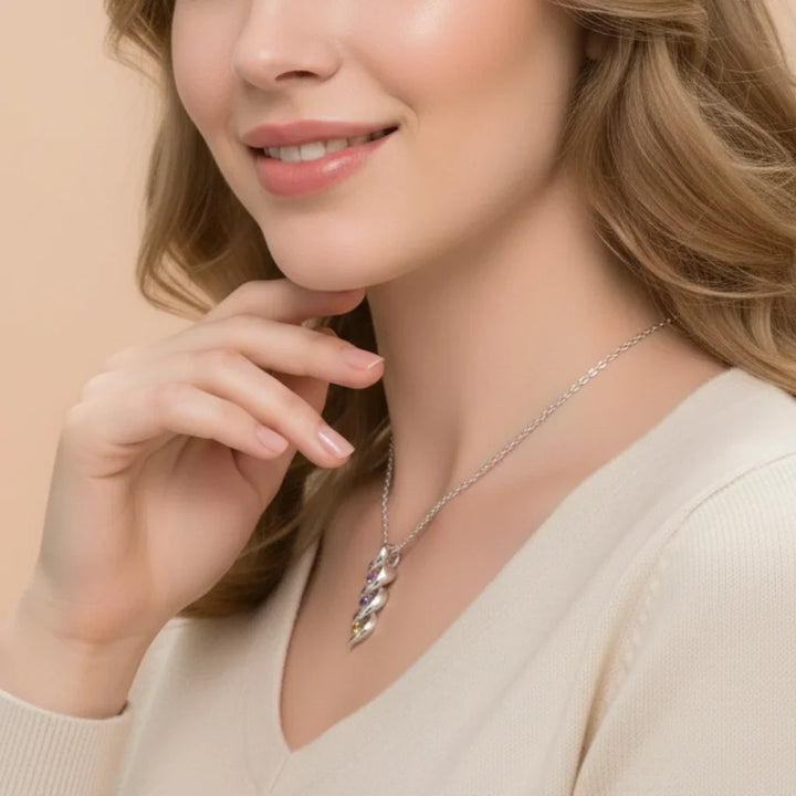 Personalised Engraved Name & Birthstone Necklace for Mum/Nan