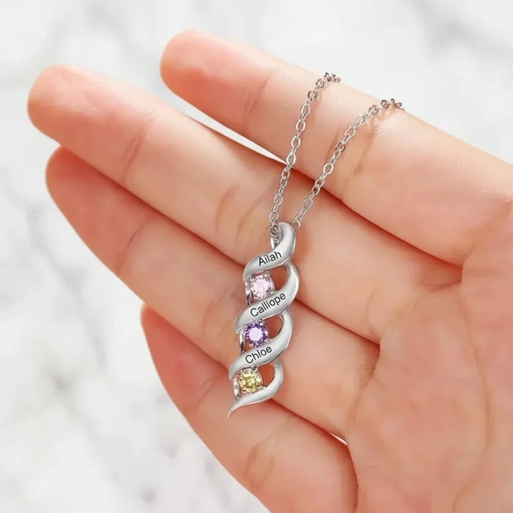 Personalised Engraved Name & Birthstone Necklace for Mum/Nan