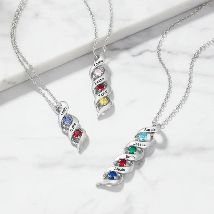 Personalised Engraved Name & Birthstone Necklace for Mum/Nan