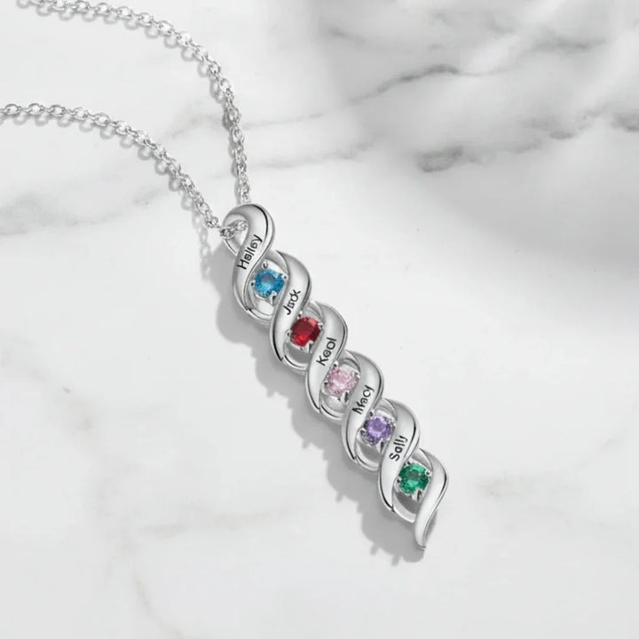 Personalised Engraved Name & Birthstone Necklace for Mum/Nan
