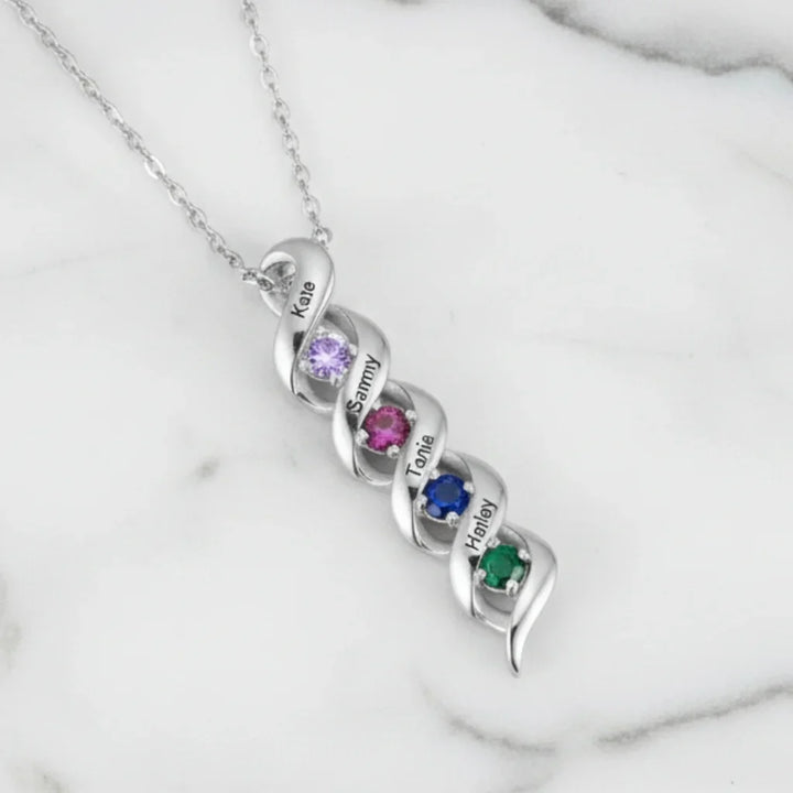 Personalised Engraved Name & Birthstone Necklace for Mum/Nan