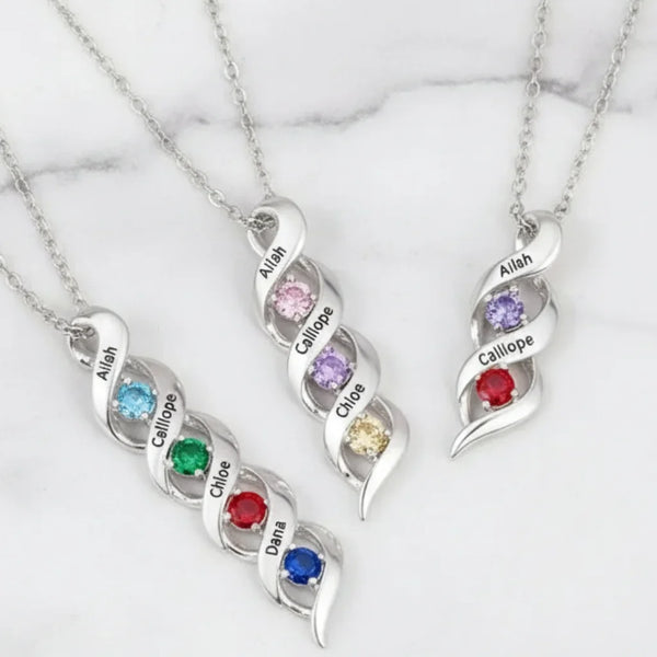Personalised Engraved Name & Birthstone Necklace for Mum/Nan