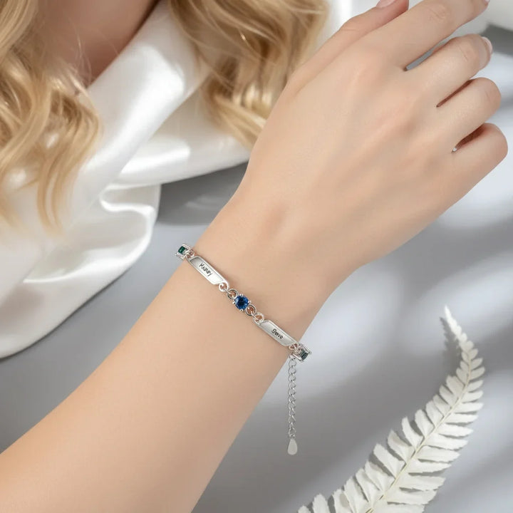 Personalised Family Birthstone & Engraved Name Bar Bracelet - 1 to 5 Names