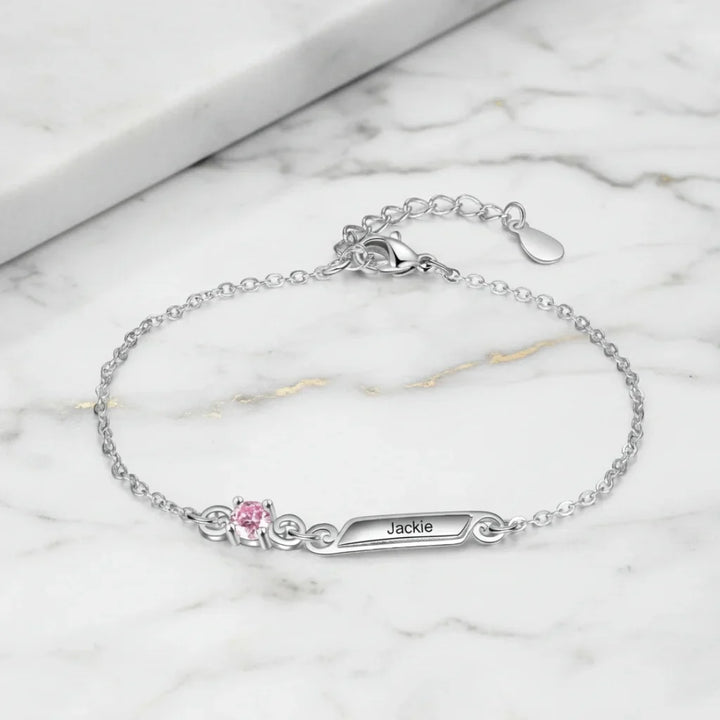 Personalised Family Birthstone & Engraved Name Bar Bracelet - 1 to 5 Names