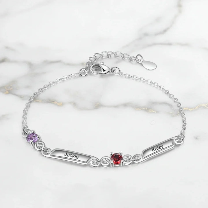 Personalised Family Birthstone & Engraved Name Bar Bracelet - 1 to 5 Names