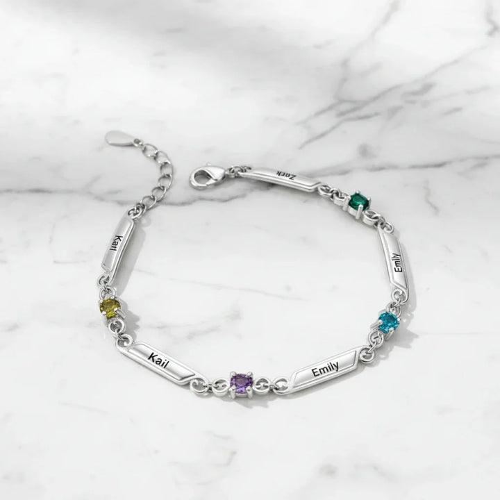 Personalised Family Birthstone & Engraved Name Bar Bracelet - 1 to 5 Names