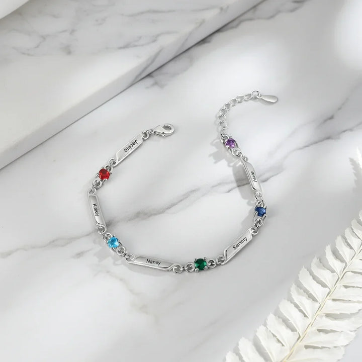 Personalised Family Birthstone & Engraved Name Bar Bracelet - 1 to 5 Names