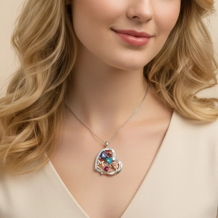 Personalised Heart Birthstone Necklace for Mum - Engraved with 1-4 Names