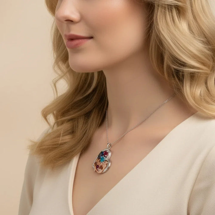 Personalised Heart Birthstone Necklace for Mum - Engraved with 1-4 Names