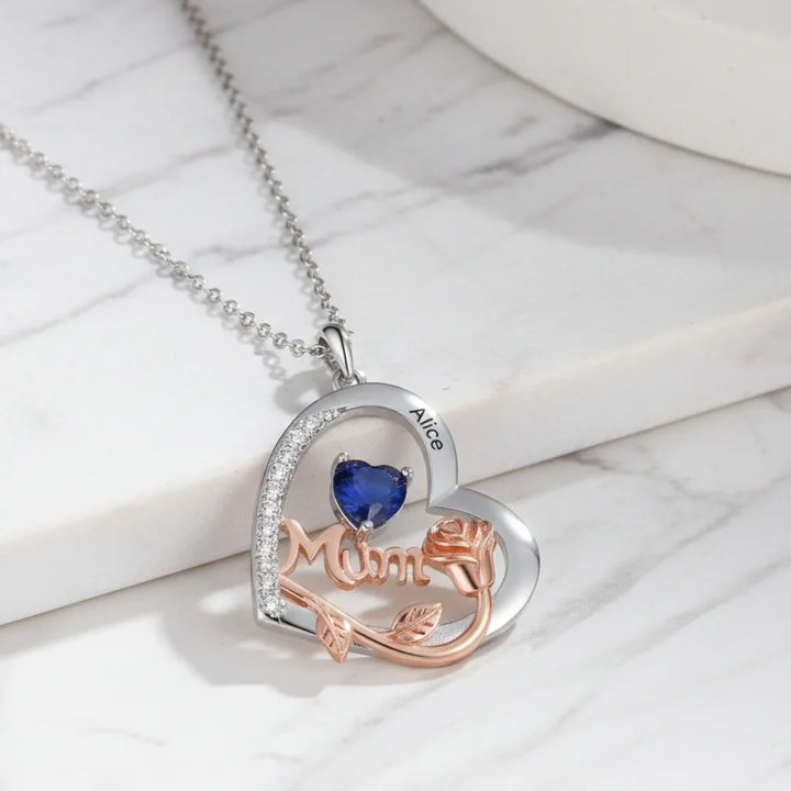 Personalised Heart Birthstone Necklace for Mum - Engraved with 1-4 Names